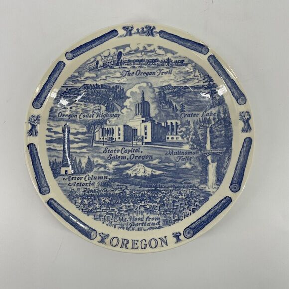 Vintage Vernon Kilns Transferware Plate OREGON 1931-1958 The Beaver State USA - Picture 1 of 11